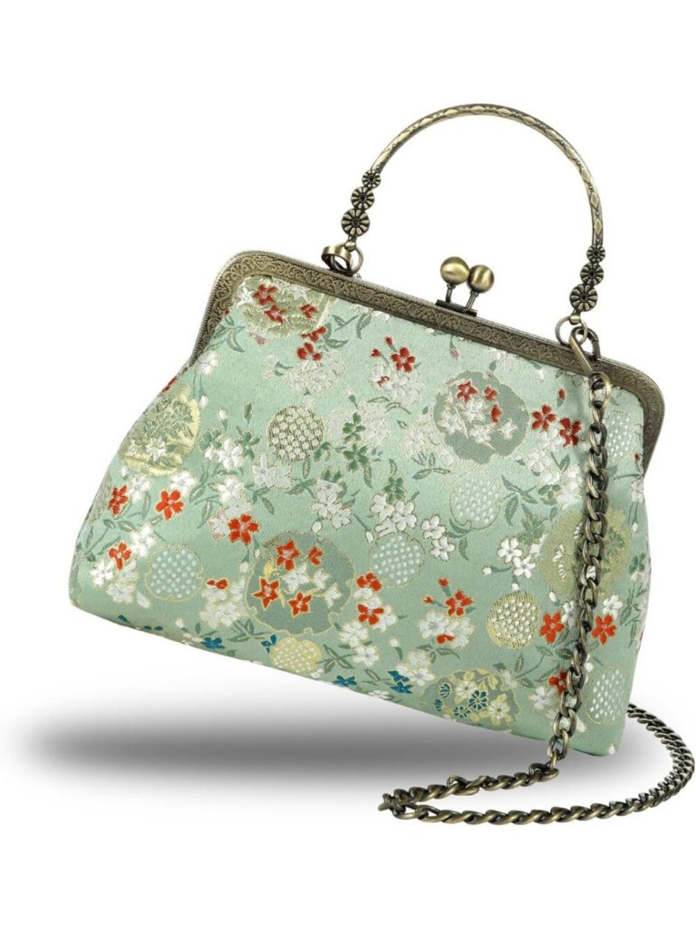 Chic Floral Top-Handle Handbag, Vintage Kiss Lock Evening Bag for Women